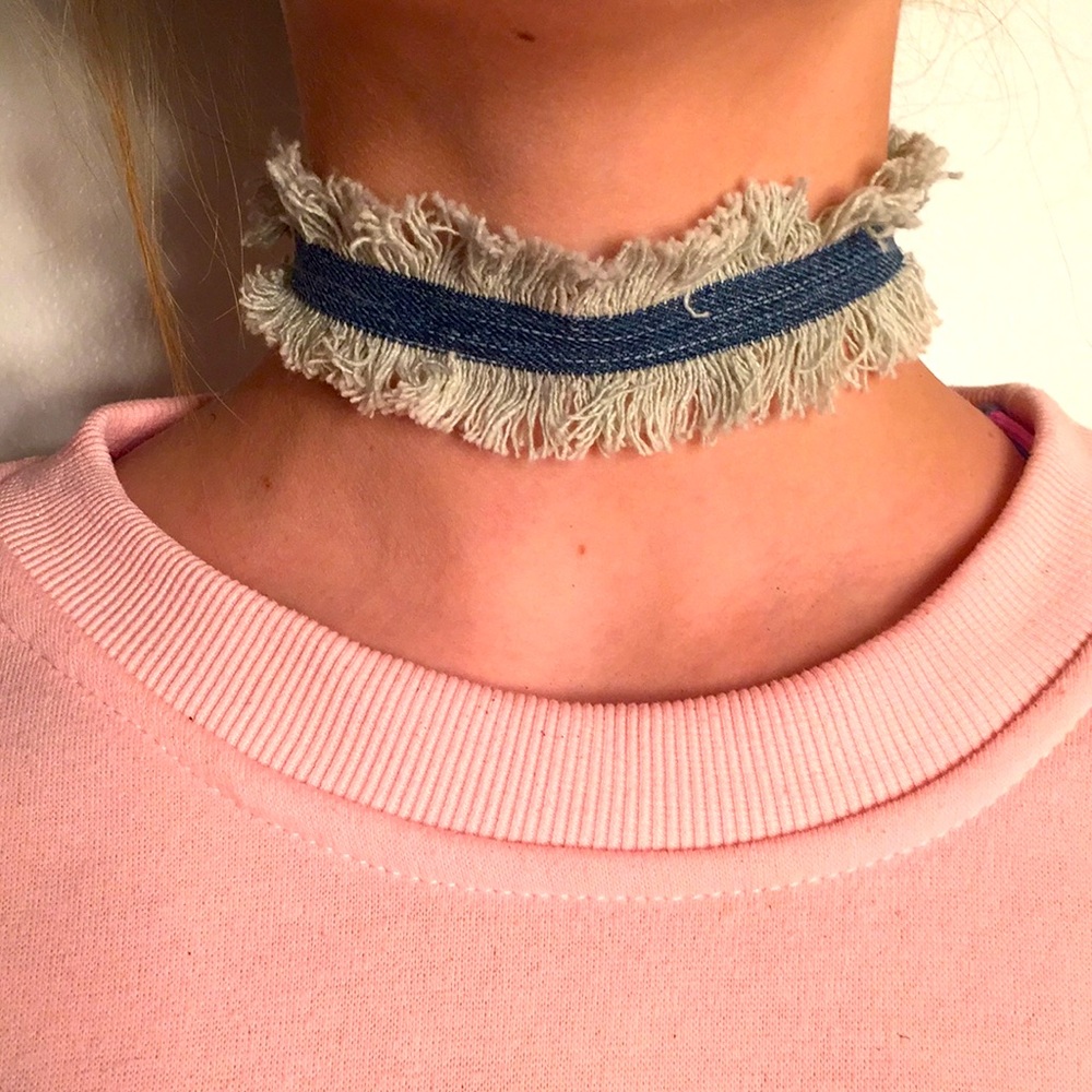 Fringe Denim Choker